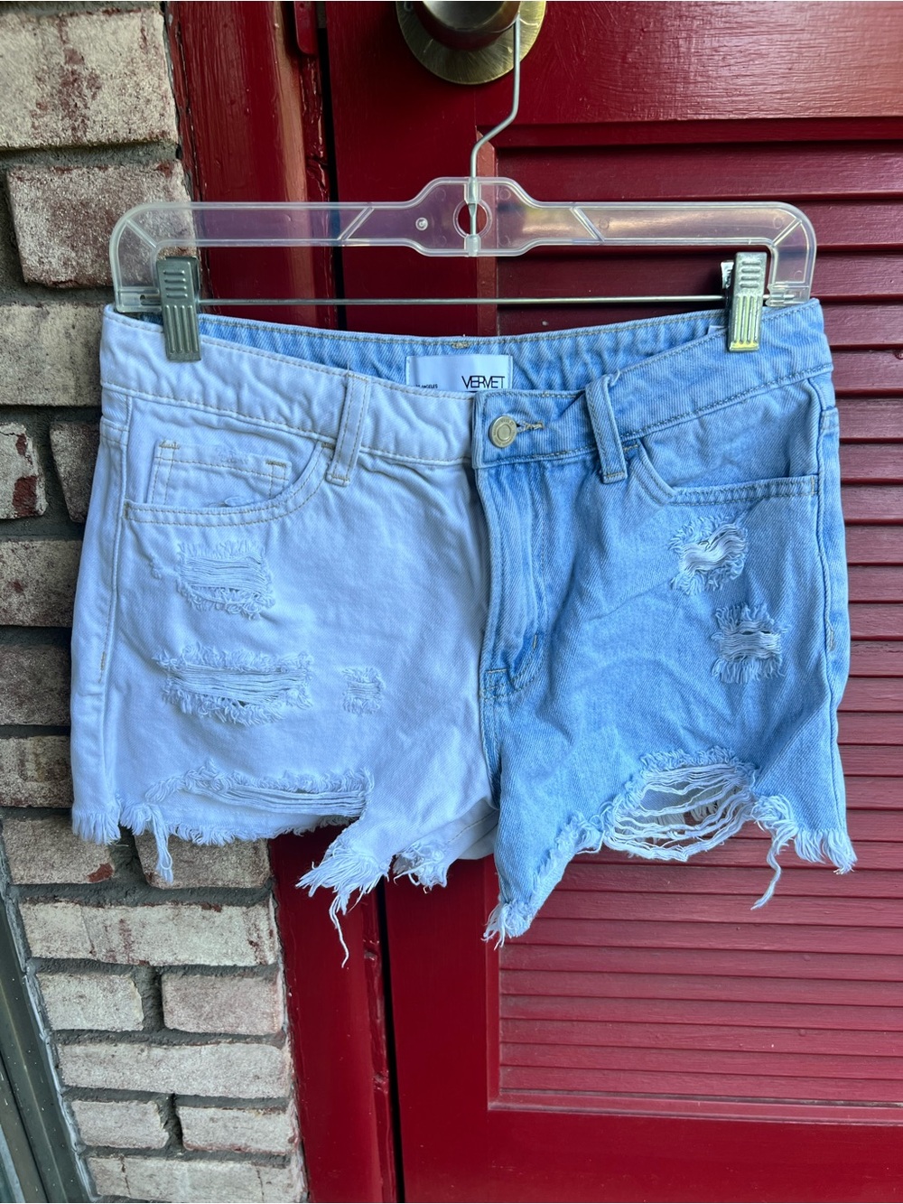 Vervet Two Tone Denim Frayed Distressed Jean Shorts Size Medium